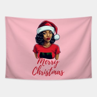 Black Woman Santa, Black Mrs Santa Claus, African American Santa, Merry Christmas Tapestry