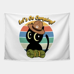 Cute Black Cat Wants to go Camping Tapestry