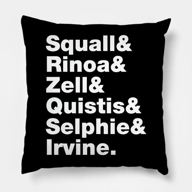 Final Fantasy 8 Characters (White Text) Pillow by inotyler