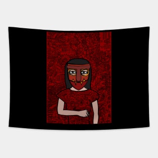 88: A FemaleMask NFT with Basic Eyes, Dark Skin, and a Light Item Tapestry