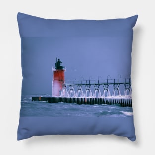 Frozen South Haven Lighthouse Pillow