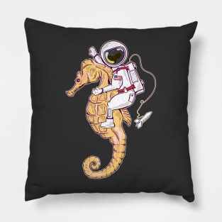 Astronaut riding a seahorse in space Pillow