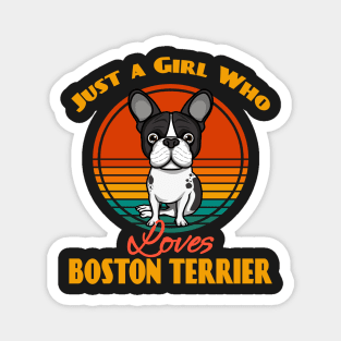 Just a Girl Who Loves Boston Terrier Dog puppy Lover Cute Sunser Retro Funny Magnet