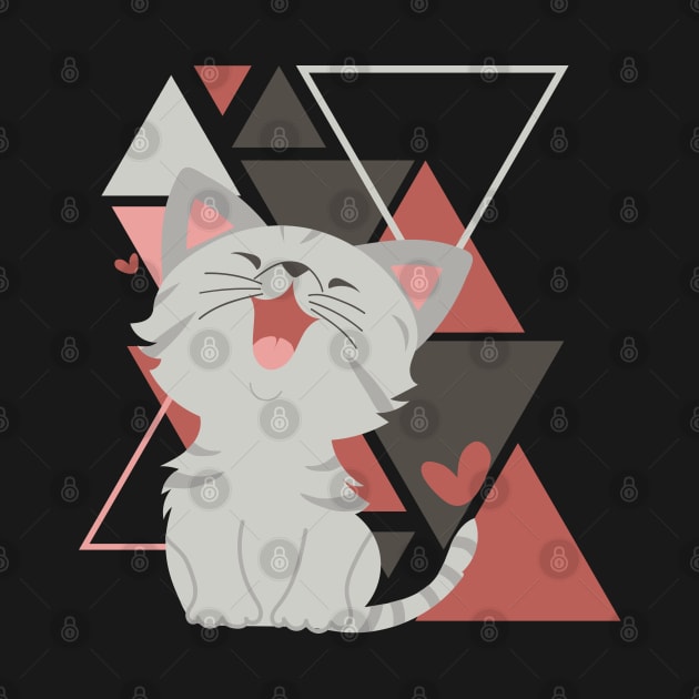 Cute little cat in triangles background adorable kitty Kittenlove by BoogieCreates