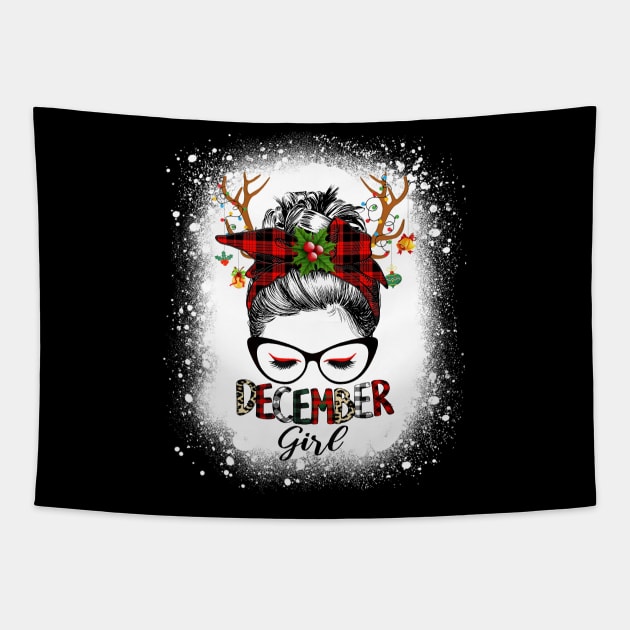 Reindeer Messy Bun December Girl Christmas December Birthday Bleached Tapestry by Magazine