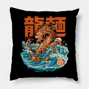 Black Great Ramen Dragon off Kanagawa Pillow