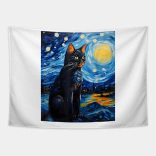 Aesthetic-Surrealism-Starry-Night-Cyprus-Cat-T-Shirt Tapestry