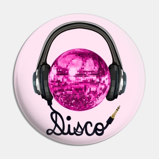 Pink Disco Ball Music Headphones Pin