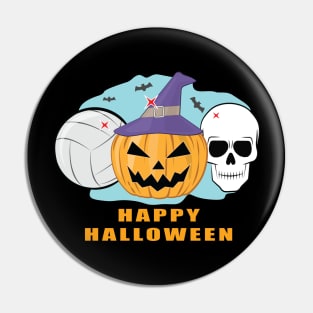 Happy Volleyball Halloween - Spooky Skull and Pumpkin Pin