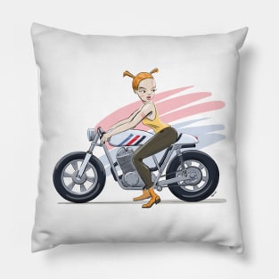 Girl on motorcycle Pillow