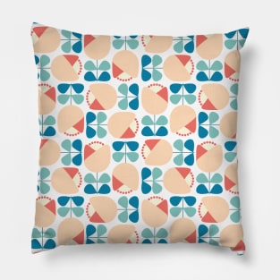 Retro Geometric Floral Pattern Blue, Peach, Coral Pillow