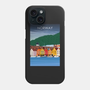 Norway Bergen Vintage Minimal Retro Travel Poster Phone Case