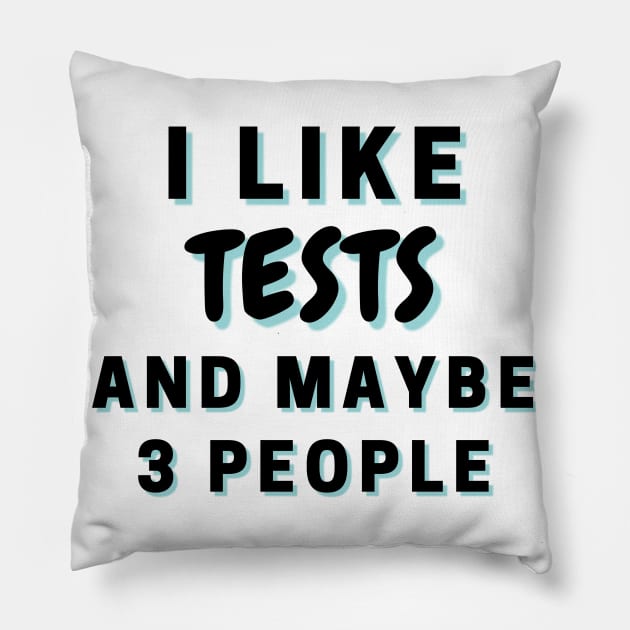 I Like Tests And Maybe 3 People Pillow by Word Minimalism