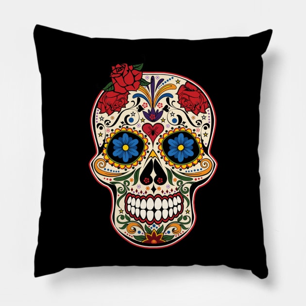 Gothic Day Of The Dead Roses Sugar Skull 1 Pillow by EDDArt
