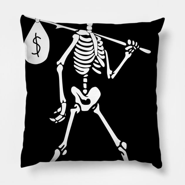 Skull with money bag Pillow by White Name