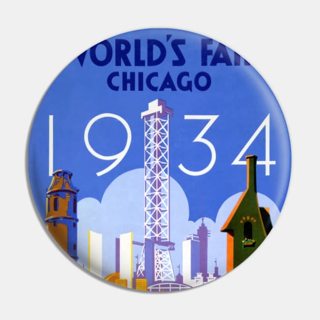 Vintage Travel Poster USA Chicago World's Fair 1934 Pin by vintagetreasure