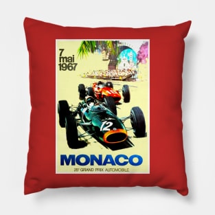 Monaco Vintage 1967 Grand Prix Auto Road Racing Advertising Print Pillow