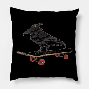 Skater Raven Crow Bird Skateboarder Boarder Skate Pillow