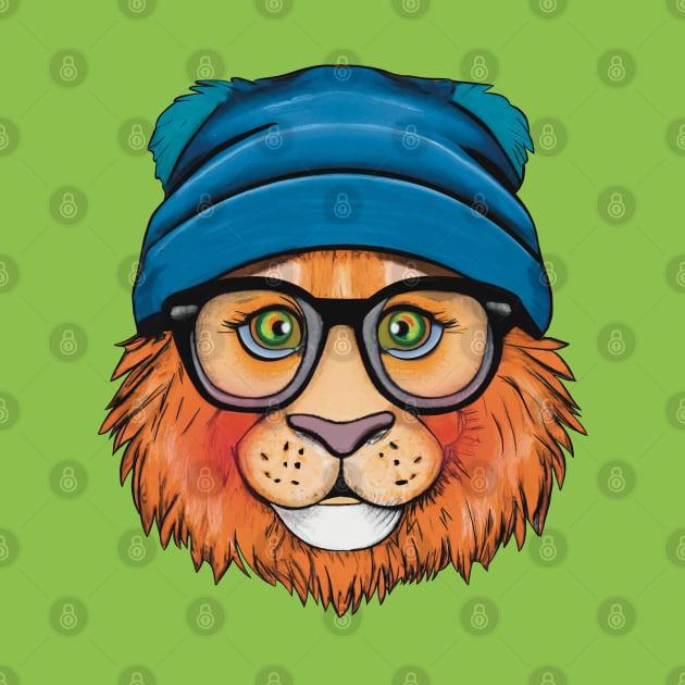 Orange Lion Wearing Glasses and a blue Hat by FlippinTurtles