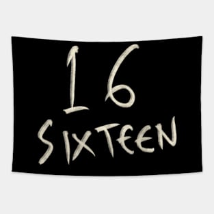 Hand Drawn Letter Number 16 Sixteen Tapestry