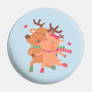 Cute Skating Reindeers Couple Pin