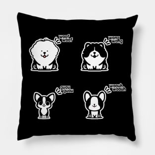 Dog breeds barking in different languages Pillow