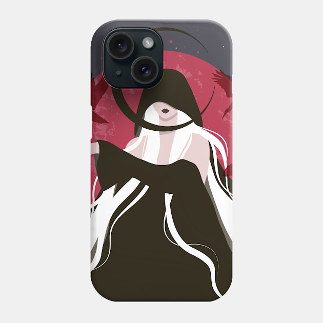 Gothic art, Halloween, Spooky decor, Crow, Woman with long white hair, Witch art, Dark art, Moon art Phone Case by KristinityArt
