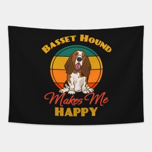 Basset Hound Makes Me Happy Dog puppy Lover Cute Sunser Retro Funny Tapestry