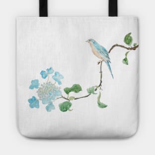 blue hydrangea and blue birds watercolor Tote