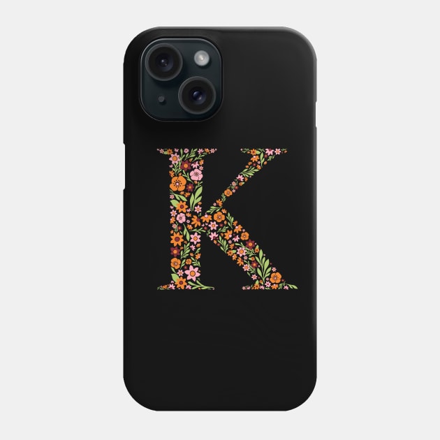 Retro Floral Letter K Phone Case by zeljkica