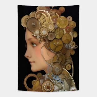 Cool Rusty Gears and Flowers Pretty Girl Steampunk Tapestry