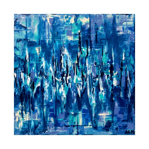 Pause - blue square abstract painting by acdlart