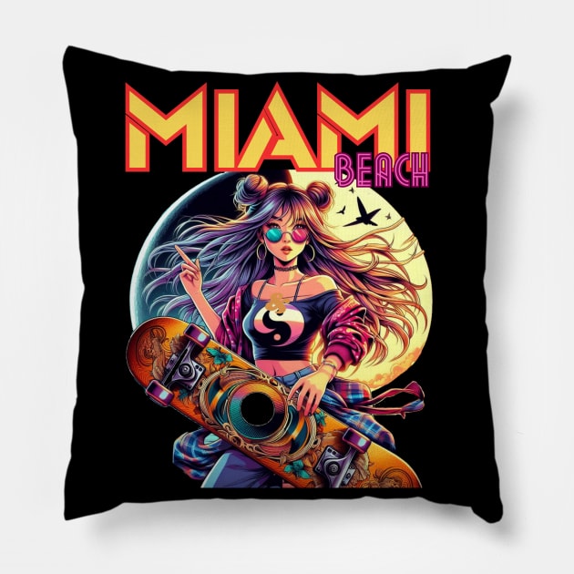 Kawaii, Anime Girl, Miami Heat | Catsie Cat Pillow by Catsie Cat