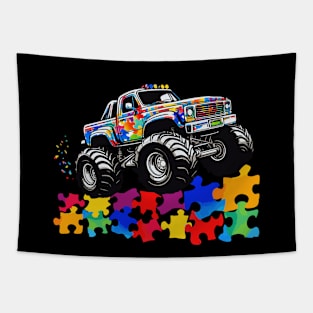 Kids Monster Truck Puzzles Cute Kids Autism Awareness Tapestry