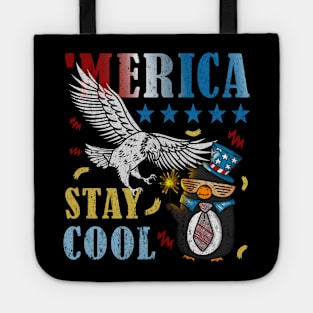 Merica Funny Eagle and Penguin with Fireworks Stay Cool Tote