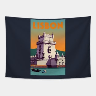 A Vintage Travel Art of Lisbon - Portugal Tapestry