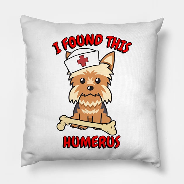 Funny Yorkshire terrier tells a lame joke Pillow by Pet Station