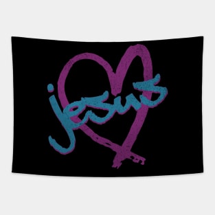 I Love Jesus Vintage 80's & 90's Purple and Blue Tapestry