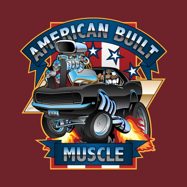 American Built Muscle - Classic Muscle Car Cartoon Illustration by hobrath