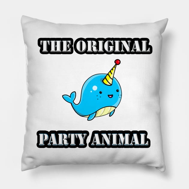 Narwhal with a party hat Pillow by narwhalwall