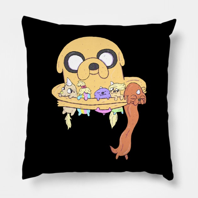 Adventure Time - Jake with Pups Pillow by surfinggiraffecomics