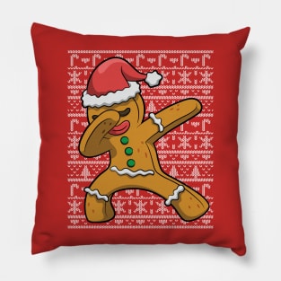 Dabbing Gingerbread Man Ugly Christmas Sweater Pillow