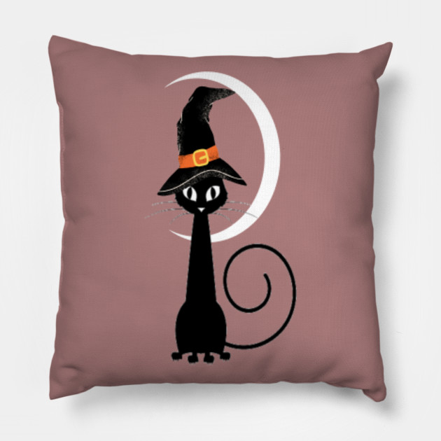 Vintage Scary Halloween Black Cat Costume Witch Hat Moon T Shirt