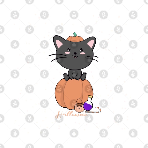 Cute Kawaii Halloween cat by smoochugs