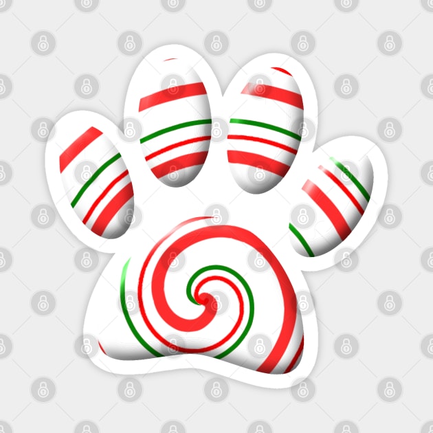 Peppermint Swirl Dog Paw In Red Green White Magnet by Braznyc