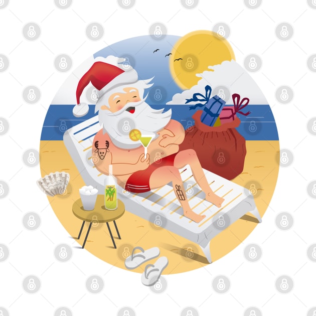 Tropical Santa Claus drinking a cocktail on the beach by romulofq