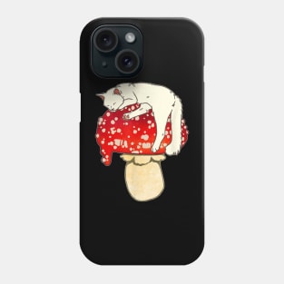 Cute White Cat Sleeping On Red Spotted Mushroom Phone Case