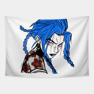 punk blue haired style warrior girl ecopop Tapestry