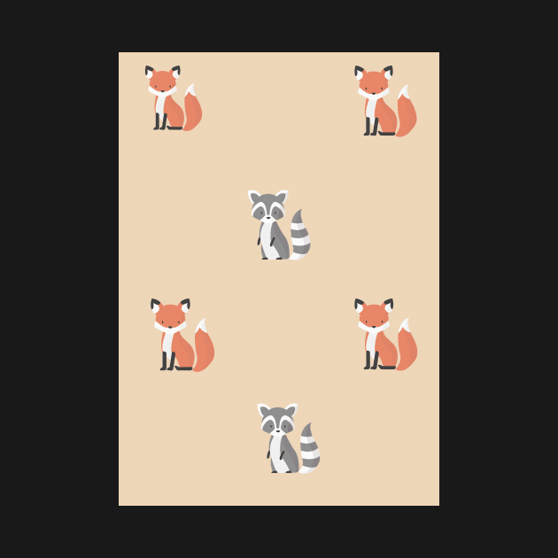 Raccon and fox print pattern by LukjanovArt