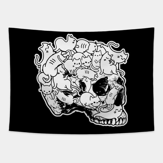 Doodle Cat Skull Nu Goth Aesthetic Waccan Halloween Gift Tapestry by BadDesignCo